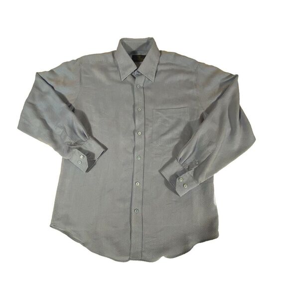 Bugatchi Uomo Long Sleeve Shirt Small Super Soft Modal Poly Blend Blue Textured - Picture 1 of 10